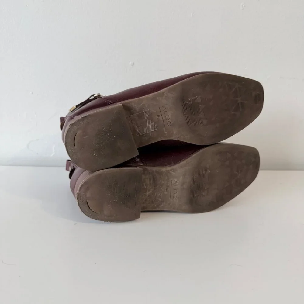 Aldo Dark Burgundy Brown Leather Ankle Boots